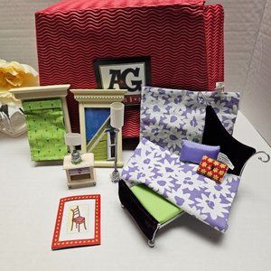American Girl Doll AG Mini's Illuma Room Lot Purple Bedroom Bed Lamp Furniture